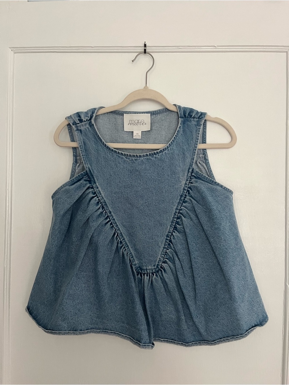 Maeve Denim Sleeveless Ruffle Top - Blue